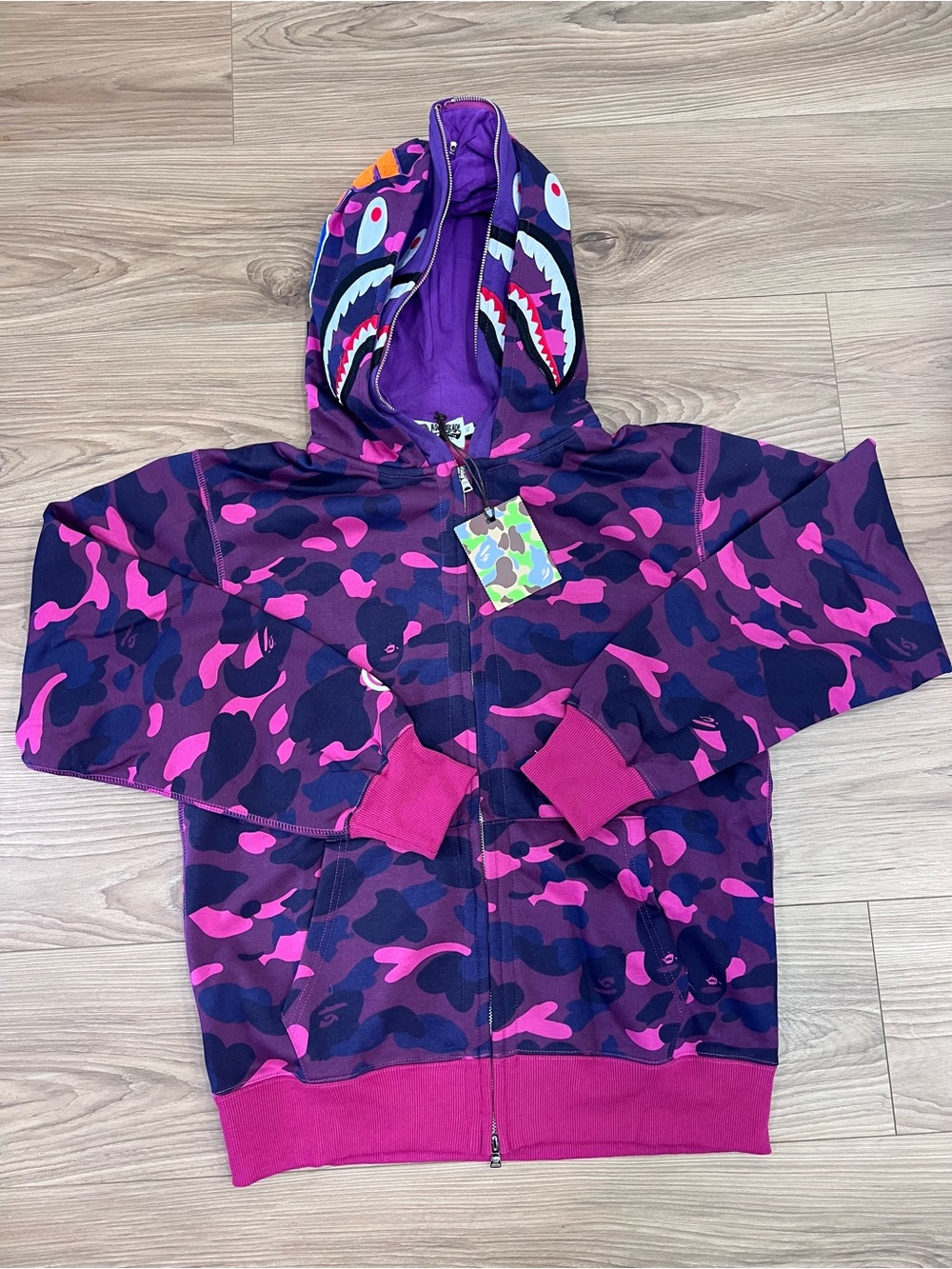 Bape Purple & Pink Camo Shark Zip Hoodie